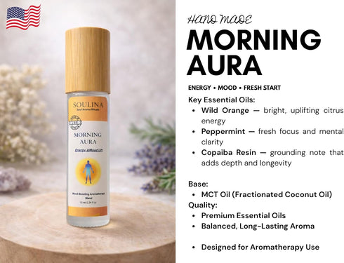 Set 4 4 10 ml Soulina of Essential Oil Roller Sleep, Energy, Breath & Focus Aromatherapy Roll-On Kit, Natural Blends