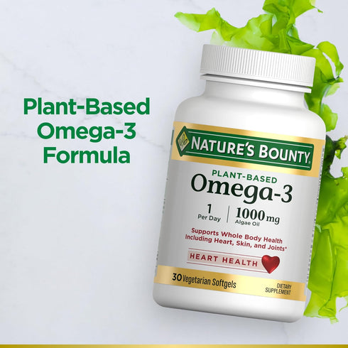 Nature's Bounty Plant-Based Omega-3, 520mg Omega-3, Supports Heart, Skin, Joint Health, 30 Softgels
