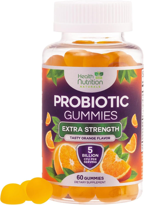 Daily Probiotic Gummies for Women & Men, Extra Strength 5 Billion CFU, Vegan Non-GMO, 60 Gummies for Immune Health