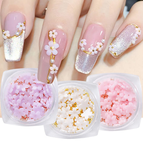 SILPECWEE Light Change Flower Nail Charms, 3D Gold and Silver Caviar Nail Art Jewelry for Acrylic Nails DIY