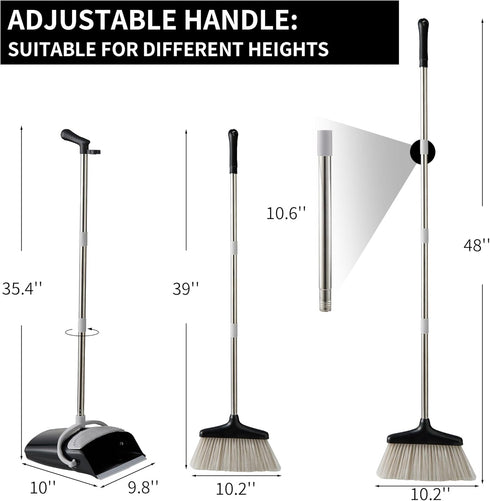 Broom and Dustpan Set, Lightweight Upright Lobby Broom and Dust Pan Combo for Home Kitchen Office (Gray and Black)