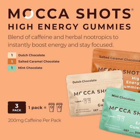 Caffeine Energy Chew 3-Pack, 200mg Caffeine per Pack! Vegan, Gluten-Free Coffee Energy Gummies for High Energy