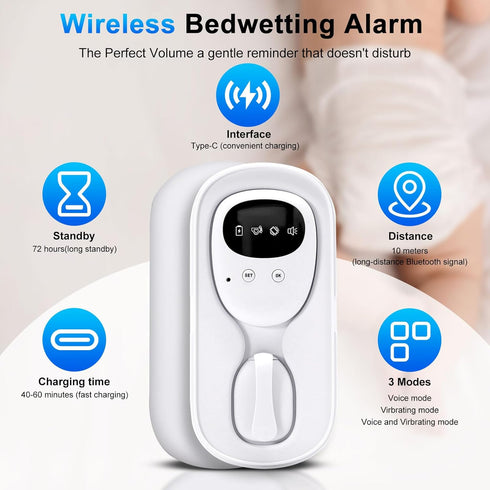 Yoiilifee 3 Wireless Bedwetting Alarm for Boys & Girls, USB-C Rechargeable, High Sensitivity, Loud Sound & Vibration