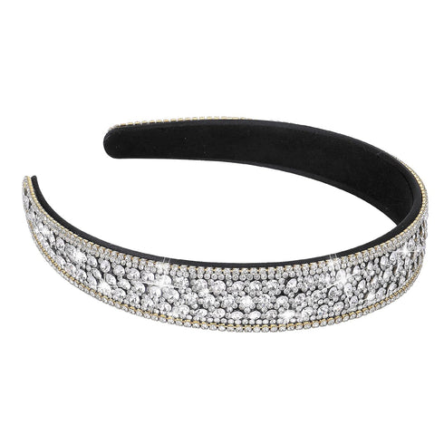 Sibba Rhinestone Wide Headband, Fancy Jeweled Bling Hair Band, Bridal Wedding Headpiece for Women