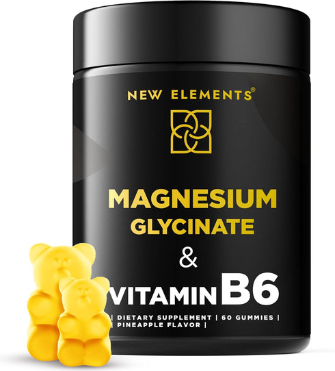 Magnesium Glycinate Gummies 500mg with Vitamin B6 100mg - Non-GMO, High Absorption for Stress Relief & Muscle Support