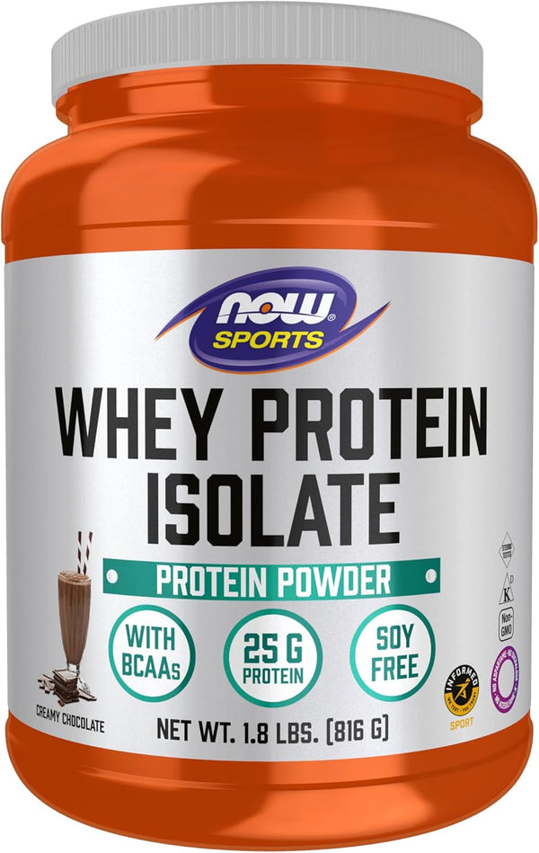 NOW Foods Whey Protein Isolate, 25 g With BCAAs, Creamy Chocolate Powder, 1.8-Pound Sports Nutrition