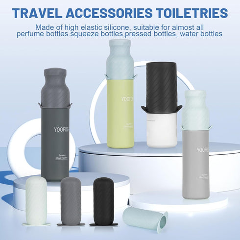 Silicone Bottle Covers for Travel, Elastic Sleeves for Leak Proofing, Travel Size Container Silicone Sleeves, Travel Accessories for Shampoo Body Wash Skincare Bottles (16pack)