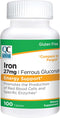 Quality Choice Energy Support Iron 27 mg Ferrous Gluconate Tablets, 100 Count