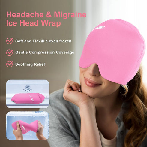 Comfitech Head Ice Wrap, Cold Cap Cooling Gel Hat for Head (Pink)