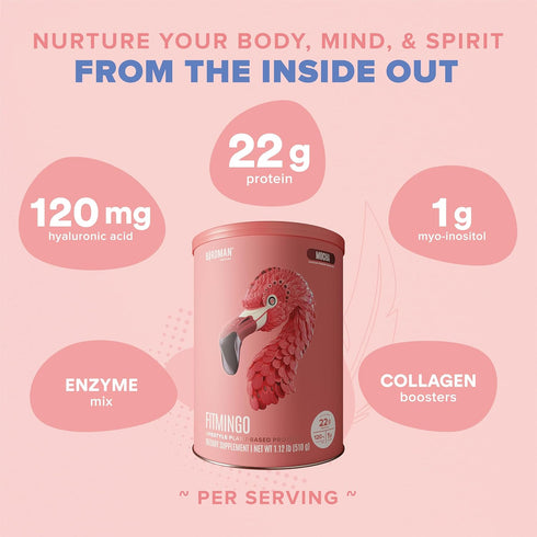 BIRDMAN Fitmingo Vegan Protein Powder for Women | 22g Plant Based Mocha Protein, Inositol, Collagen Boosters, Vitamins,