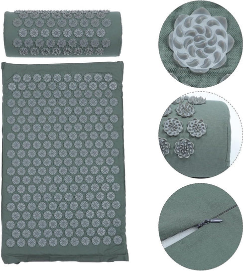 Set Acupoint Massage Mat and Massage Pillow with Carry Bag Non-Slip Washable Acupressure Mat for Full Body Relief