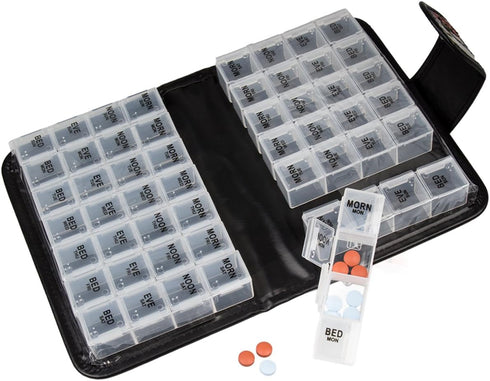 Floral Pill Case Box - 14 Day Pill Holder & Medication Organizer, Travel Case with 4 Compartments for Each Day