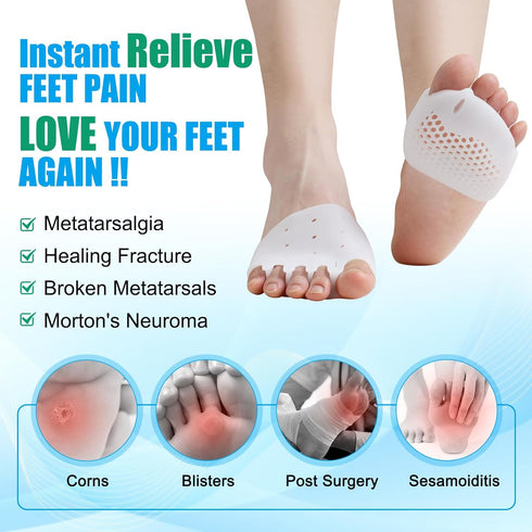 Metatarsal Pads for Women & Men - 4Pcs Gel Toe Separators, Ball of Foot Cushions for Pain Relief