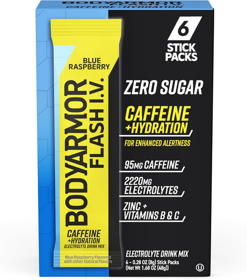 BODYARMOR Caffeinated Flash I.V. Electrolyte Packets Blue Raspberry - Zero Sugar Energy