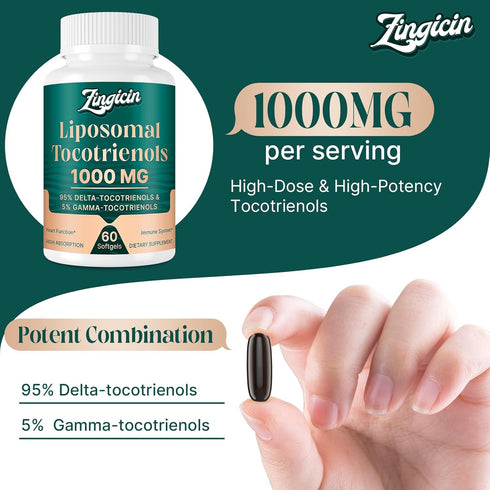 Vitamin E Tocotrienols - Liposomal Vitamin E Oil 1000mg, Highly Absorbable Delta Tocotrienol and Gamma Tocotrienol for Cardiovascular, Bone Health, and Antioxidant Support, 60 Softgels