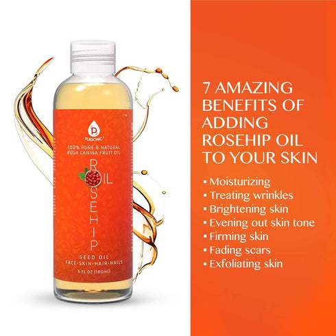Pursonic Rosehip Seed Oil 6 fl oz – 100% Pure & Natural Cold-Pressed Oil for Face, Skin, Hair & Nails