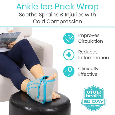Vive Compression Ankle Ice Pack Wrap for Foot Pain Relief, Soft Cold Brace for Swelling, Sprains, Fractures