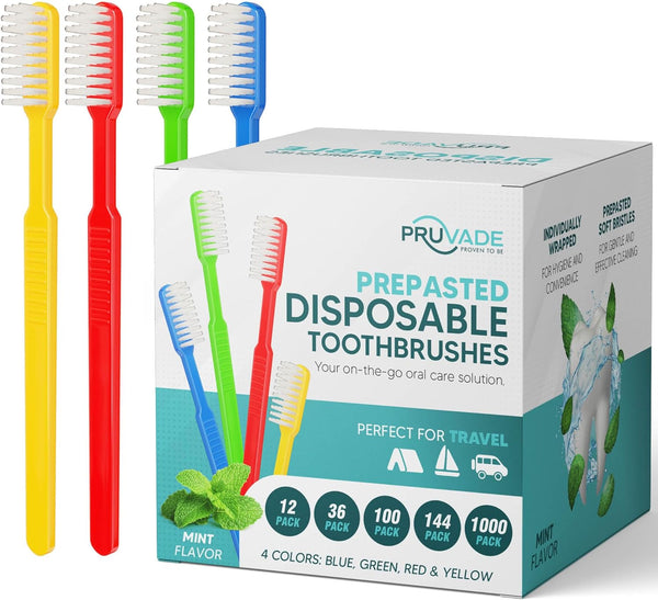 36 Pack Disposable Toothbrushes with Toothpaste, Built In - Prepasted Toothbrushes Individually Wrapped for Travel