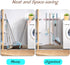Pink Mop Broom Holder Wall Mount, 4 Slots & 4 Hooks, Wood Hanger for Kitchen Organization and Decor