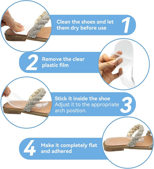 Arch Support Shoe Inserts - MHBH Self-Adhesive Arch Pads for Flat Feet and Heel Pain, Gel Insoles for Men and Women (2