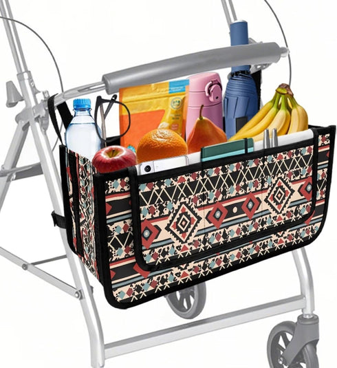 Hechitok Tribal Stripe Walker Bag, Handy Rollator Basket Water Cup Holder, Walker Accessories