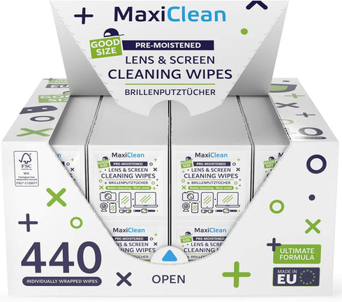 440 Pack Lens Wipes for Eyeglasses Pre-Moistened, Individually Wrapped Streak-Free Cleaning for Glasses & Laptop Screens, Eye Glass Cleaner Wipe Bulk 5.5 x 4.7 Inch, Sunglasses & Phone Wipe