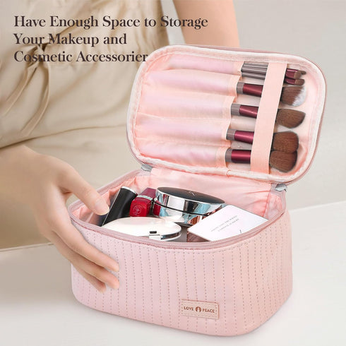 Makeup Bag Travel Cosmetic Bag, Large Capacity PU Leather Organizer, Portable Toiletry Bag for Women, Makeup Storage