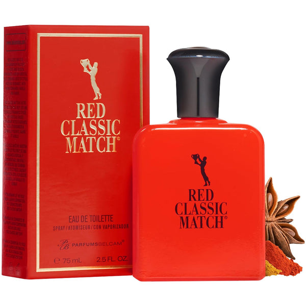 PB ParfumsBelcam Red Classic Match Eau de Toilette, Spicy Woody Amber Fragrance for Men, 2.54 Fl Oz