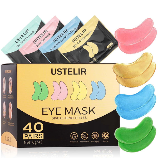 Under Eye Patches, 40 Pairs for Dark Circles, Puffy Eyes, Wrinkles, with 24K Gold, Hyaluronic Acid & Rose