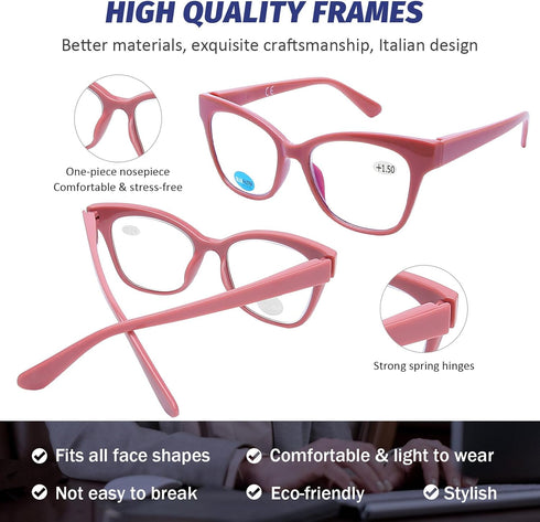 DOOViC 4-Pack Reading Glasses, Blue Light Blocking Computer Readers, Anti Eyestrain, Classic Style Spring Hinge 1.0