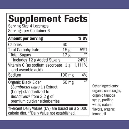 Nature’s Way Sambucus Elderberry Lozenges, 1000 mg Vitamin C Per Serving, Wild Cherry, 24 Count