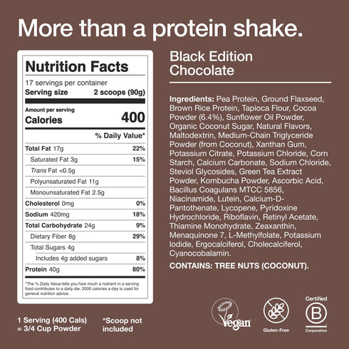 Huel Black Edition, Chocolate Vegan Protein Powder, Nutritionally Complete Meal, 17 Servings
