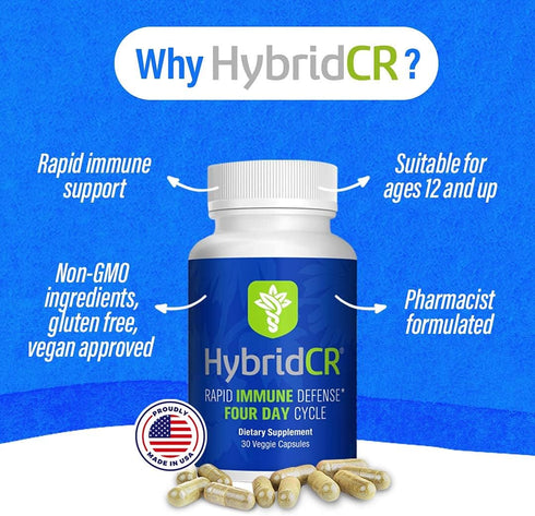 HybridCR Rapid Immunity Supplement - Zinc, Echinacea, Andrographis, Ginseng, Selenium, Gluten-Free, 30 Veggie Caps