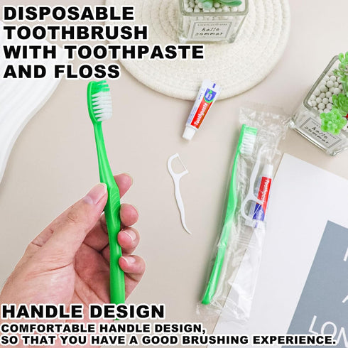 Disposable Toothbrushes with Toothpaste and Floss, 50Pcs Individually Wrapped Travel Toothbrushes and Dental Floss Kit