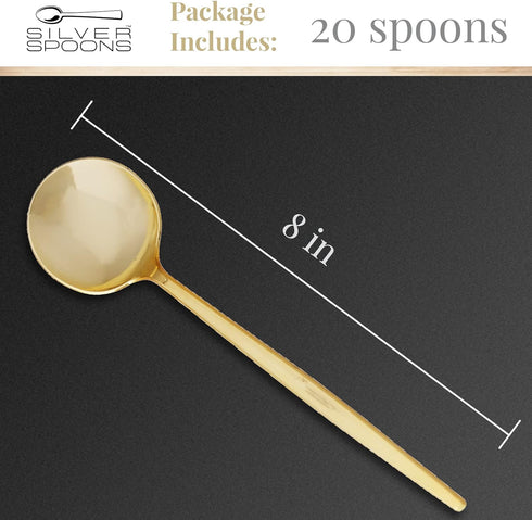 SILVER SPOONS Elegant Disposable Gold Silverware Set, 20 Spoons, Gold Flatware Set for Celebrations & Events