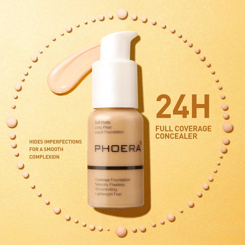 PHOERA Flawless Soft Matte Foundation Makeup, Full Coverage Oil Control Liquid Concealer for Older Women, Gift Choice