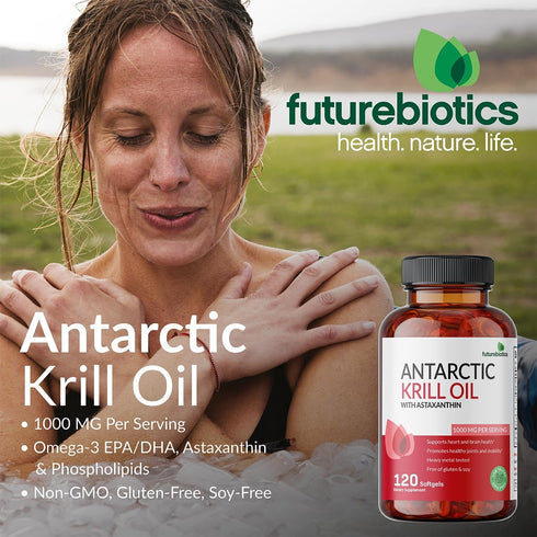 Futurebiotics Antarctic Krill Oil 1000mg with Omega-3s EPA, DHA, Astaxanthin, 90 Softgels (45 Servings)