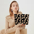 Preppy Cute Corduroy Makeup Bag, Cosmetic Bag for Women Travel Essentials (Flower Black)