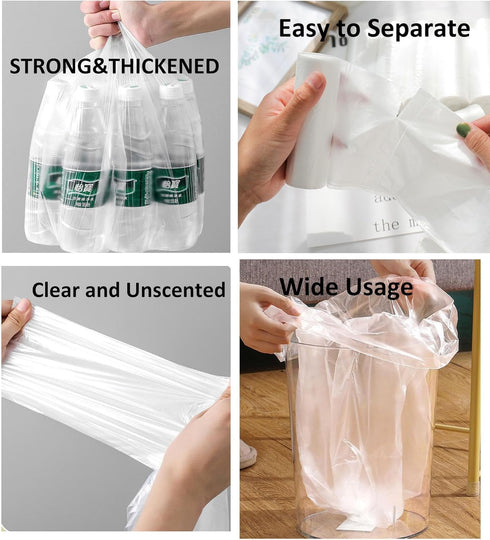 200 Count 8 Gallon Trash Bags, Clear Medium Garbage Bags, 1.1 mil Strong, Unscented