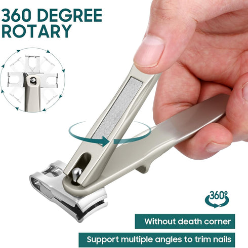 Nail Clippers for Seniors, 360 Degree Rotary Fingernail and Toenail Clippers with Long Handle