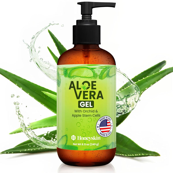 Honeyskin Soothing Aloe Vera Gel - Natural Ingredients for Relief from Sunburn and Dry Skin (8 Fl Oz)