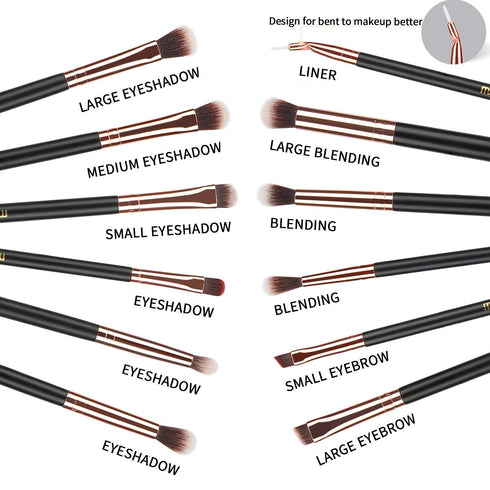 MSQ Eye Makeup Brushes Set, 12pcs Rose Gold Eyeshadow Brushes with Soft Synthetic Hairs & Real Wood Handle for