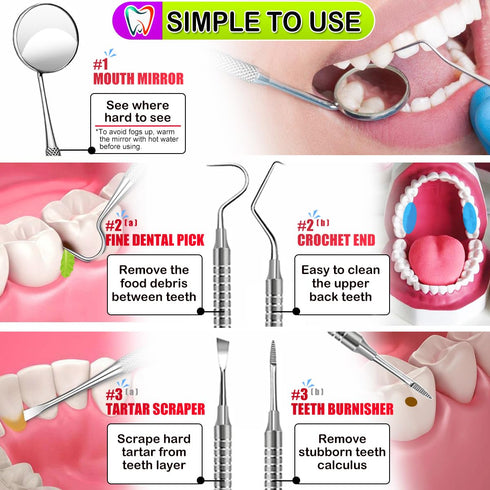 Dental Tools, Stainless Steel Teeth Cleaning Kit with Tooth Scraper and Plaque Remover