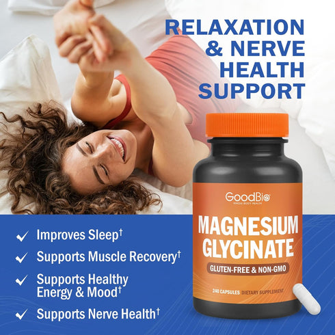 Magnesium Glycinate 500mg Capsules - 240 Count | High Absorption Magnesium Supplement for Stress Relief & Sleep