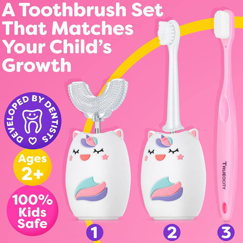 Kids Toothbrushes U Shape, Automatic Toothbrush, Toddler U Shaped, Rechargeable Electric Brush Age 2+, Unicorn