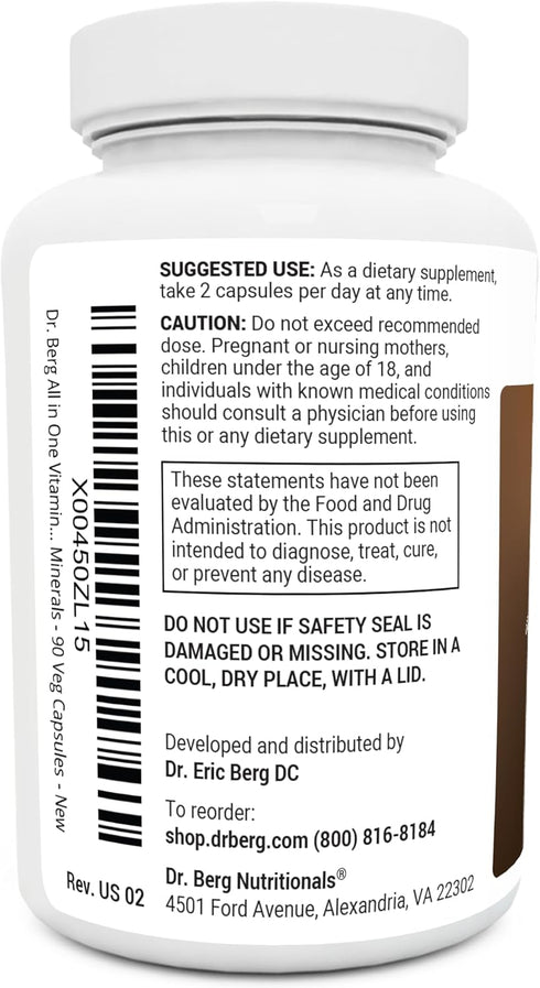 Dr. Berg All-in-One Vitamins for Hair, Skin, & Nails - 90 Veg Capsules with Biotin, Saw Palmetto, DHT Blocker