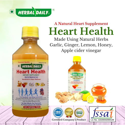 Heart Health Dietary Supplement - 400 ml - Supports Heart Wellness, Lowers Cholesterol - Apple Cider Vinegar, Garlic,