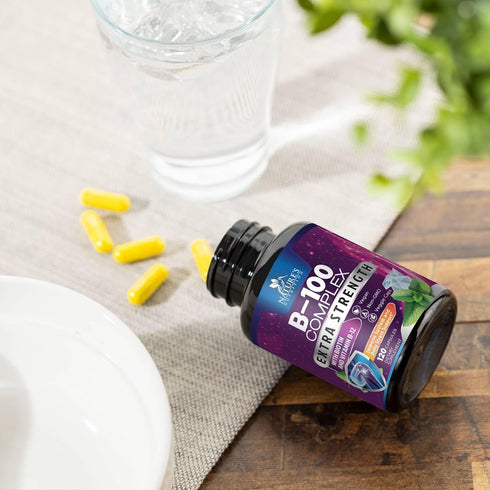 B Complex Vitamins with Folate, 120 Vegan Capsules, Energy, Brain & Immune Support for Women & Men
