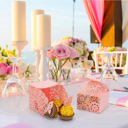 50pcs Laser Cut Butterfly Favor Boxes, 2.6" x 2.6" Floral Gift Box for Bridal Shower, Wedding Party, Baby Shower