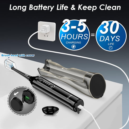 Umisr 4-in-1 7 IPX7 Toothbrush w Water Flosser Combo for Adults, Rechargeable Toothbrushes Teeth Cleaner, Modes